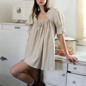 Stone Cold Fox Cream Mini Dress with Puff Sleeves